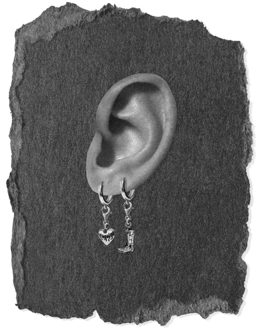 Flaming Heart & Cowboy Boot Earrings