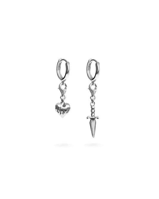 Flaming Heart & Dagger Earrings