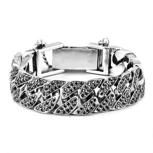 White Gold and Black Diamonds Link Bracelet