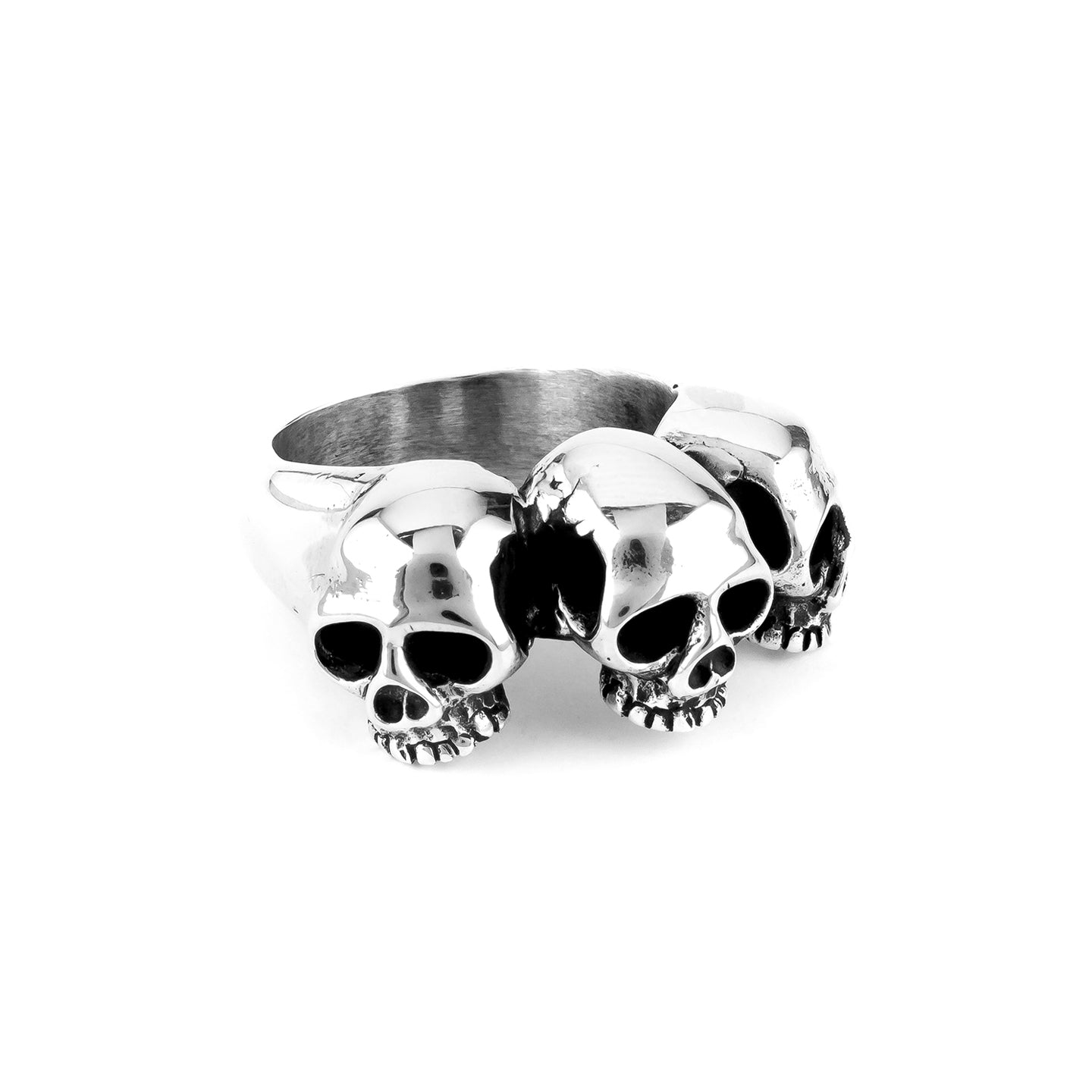 925 silver handmade band ring with 3 skull heads